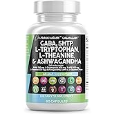 Clean Nutraceuticals GABA 750mg 5 HTP 200mg L Tryptophan 500mg L Theanine 200mg Ashwagandha SAM-e L-Glycine - Mood Support Vi