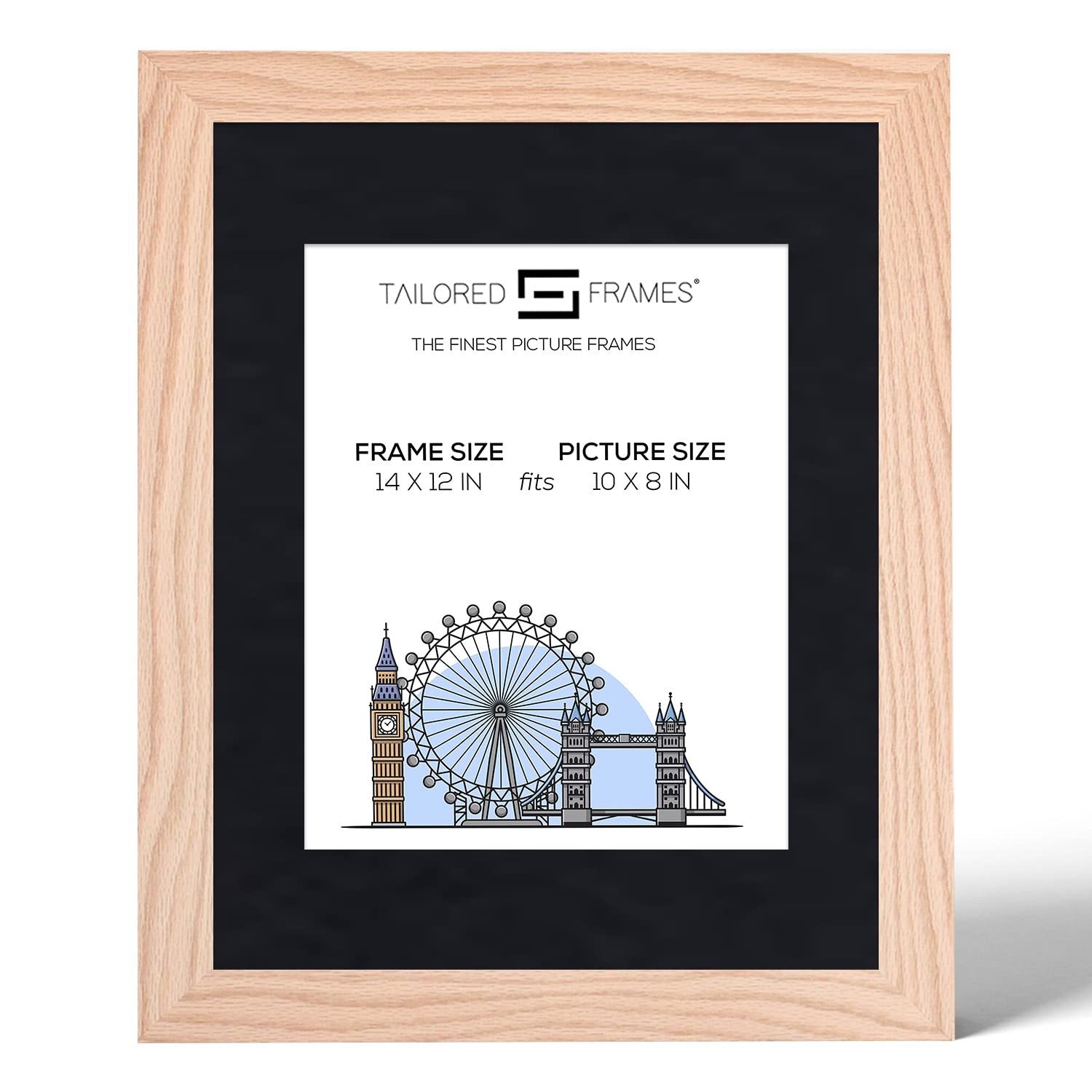 Tailored Frames 99 Solid Natural Oak 14" x 12" Frame for 10" x 8" Picture | Single Picture Frames | Wall Hanging Type | Photo Frame with Black Mount