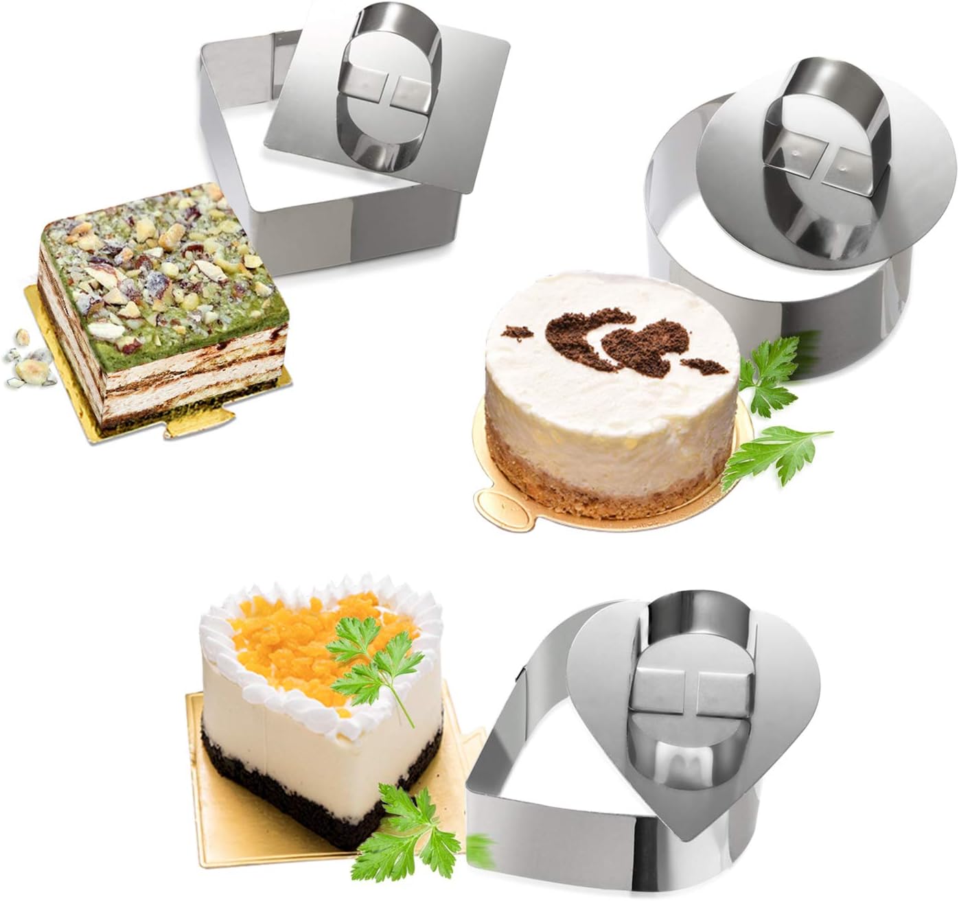 Set of 12 Cake Rings Goowin Cake Molds Stainless Steel Food Pastry Dessert Ring Mousse Molds with Pusher for Molding Layering Cake Cutting (12 Rings and 12 Ring Covers)