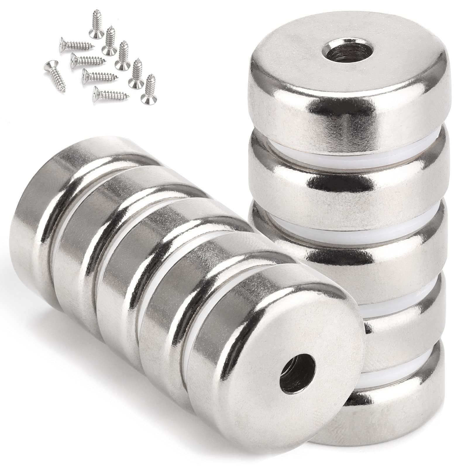 Wukong 10 Pieces Neodymium Magnets - 25 x 8 mm Strong Pot Magnet Round Hole Magnet with Mounting Screws (20KG Force)