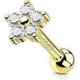 COCHARM 14K Gold Plated Helix Earrings 925 Sterling Silver Tragus Piercing Jewelry 18g Flower Cartilage Earrings Forward Helix Piercing Jewelry for Women