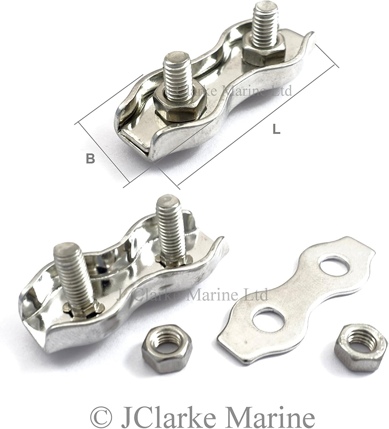 Pack of 10-2mm Duplex Wire Rope clamp Grip Made from 316 A4 Marine Grade Stainless Steel