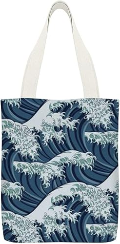 Amazon 神奈川サーフィンファッションキャンバストートバッグ大容量レディースショルダーバッグハンドバッグショッピングバッグ買い物袋32x38cm トートバッグ