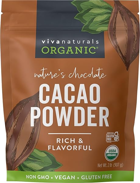 ORGANIC CACAO POWDER, UNSWEETENED, 2 LB (907 G) – RICH DARK CHOCOLATE FLAVOR, PERFECT FOR BAKING, SMOOTHIES & HOT CHOCOLATE – VEGAN, KETO, PALEO, NON-GMO & GLUTEN-FREE COCOA POWDER