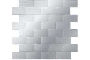 YIPSCAZO 1 - Sheet Peel and Stick Backsplash, Stick on Tiles Stainless Steel Backsplash Peel and Stick for Kitchen, Bathroom, Fireplace (12''x12'',Sample in Silver)