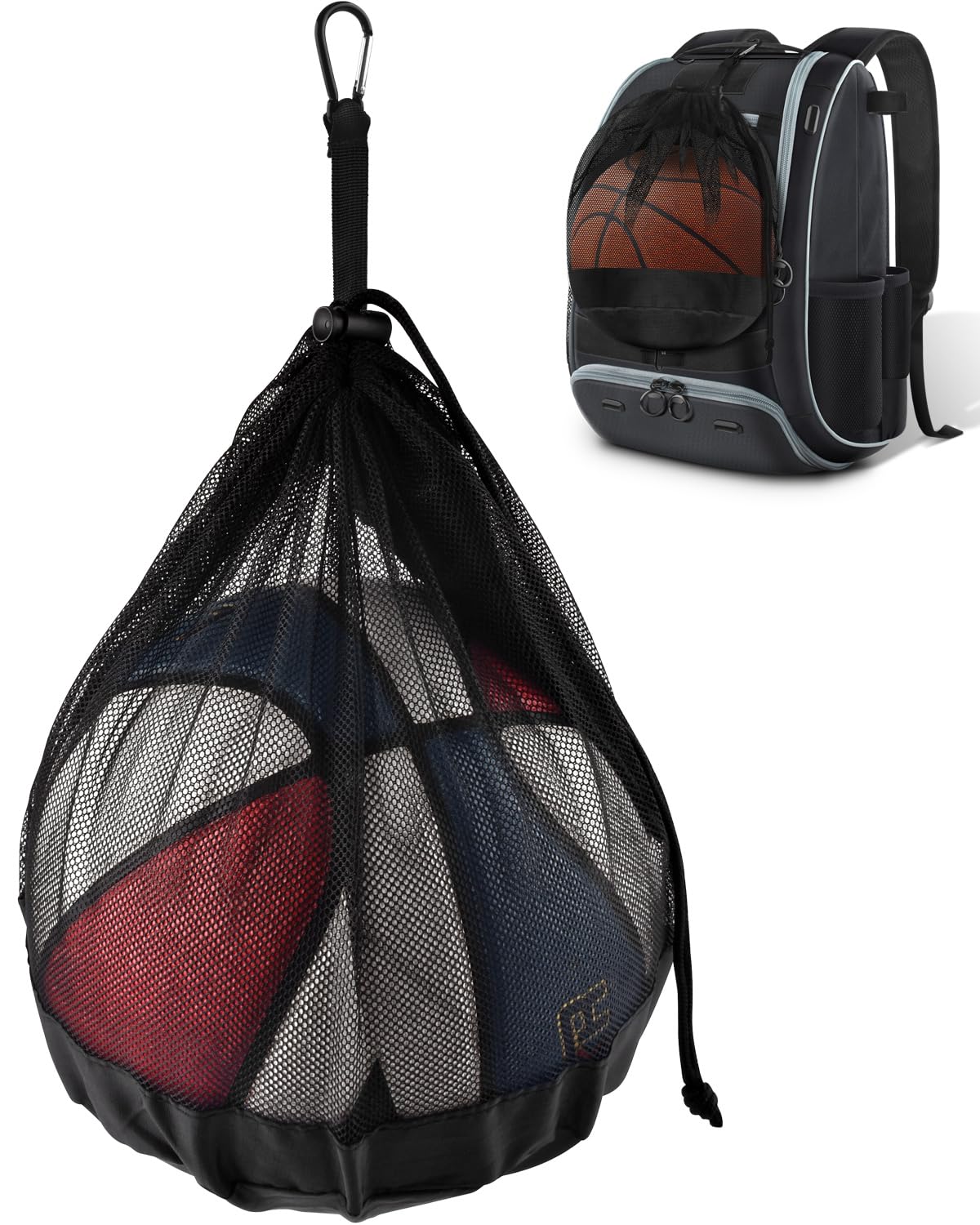 Photo 1 of BROTOU Single Ball Bag with Double Hook, Balls Storage Bags with Zipper Pocket, Drawstring Sling Backpack for Soccer Basketball Football Volleyball Rugby