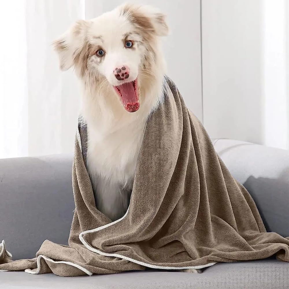 Photo 1 of 13" x 29" Microfiber Pet Absorbent Towel – Super Soft, Quick-Drying Dog & Cat Bath Towel – Ultra Absorbent for Grooming, Bathing, Swimming – Lightweight & Durable – Coffee Brown