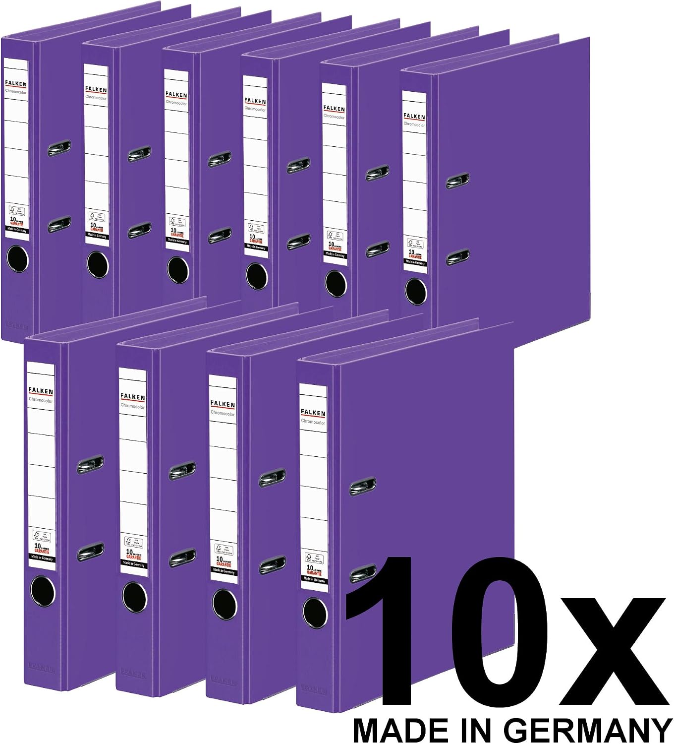 Original Falken 10-pack Chromocolor premium folders. Made in Germany. Plastic cover outside and inside 5 cm wide DIN A4 violet Ring binder File folder Letter file Office folder Plastic folder - Image 3