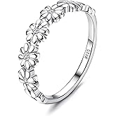 MILACOLATO Valentine's Day Gifts - 925 Sterling Silver Ring 18K Gold Plated Daisy Flower Ring Paved with Coloful Cubic Zirconia High Polished Comfort Fit Sunflower Stacking Statement Wedding Band Ring for Women Mother's Day Jewelry