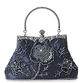 Womens Vintage Floral Beaded Rhinestone Embroidery Clutch Sequin Crossbody Bag Evening Handbag for Bridal Wedding Party Prom | Vintage, Floral, Beaded, Rhinestone, Embroidery, Sequin