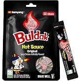 Buldak Original Korean Spicy Hot Chicken Stick Sauce, 0.21 oz 50-Sticks | 50 single-serve sachets for on-the-go; Bold original heat; Perfect for lunchboxes, travel, and portion control