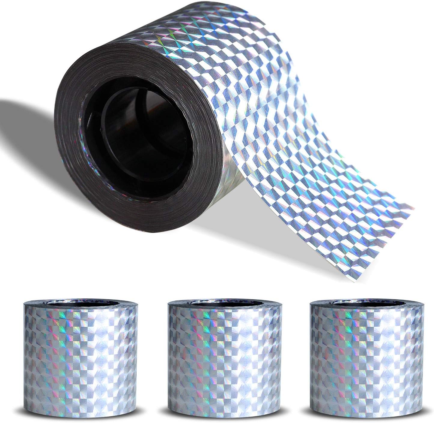 Bird Repellent Scare Tape 150 Ftx3 Roll=450Ft, Shiny Laser Film Double Side Bird Deterrent Reflective Scare Tape, Control Device to keep away Pigeons, Grackles, Woodpeckers, Geese, Herons, Blackbirds