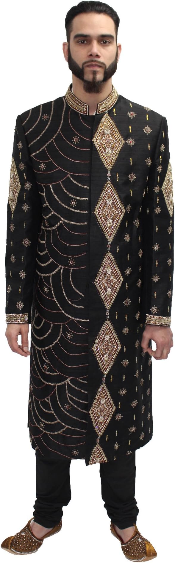 YoYo - Black Sherwani with Gold Embroidery, 42