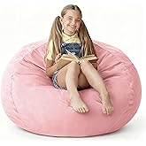 lilanoon 2FT Bean Bag Chair with Ultra Soft Velvet Cover Bean Bag Sofa with Memory Foam Bean Bag Chairs with Large Size Lazy Sofa for Dorm Office Living Room Bedroom Light Pink 2'