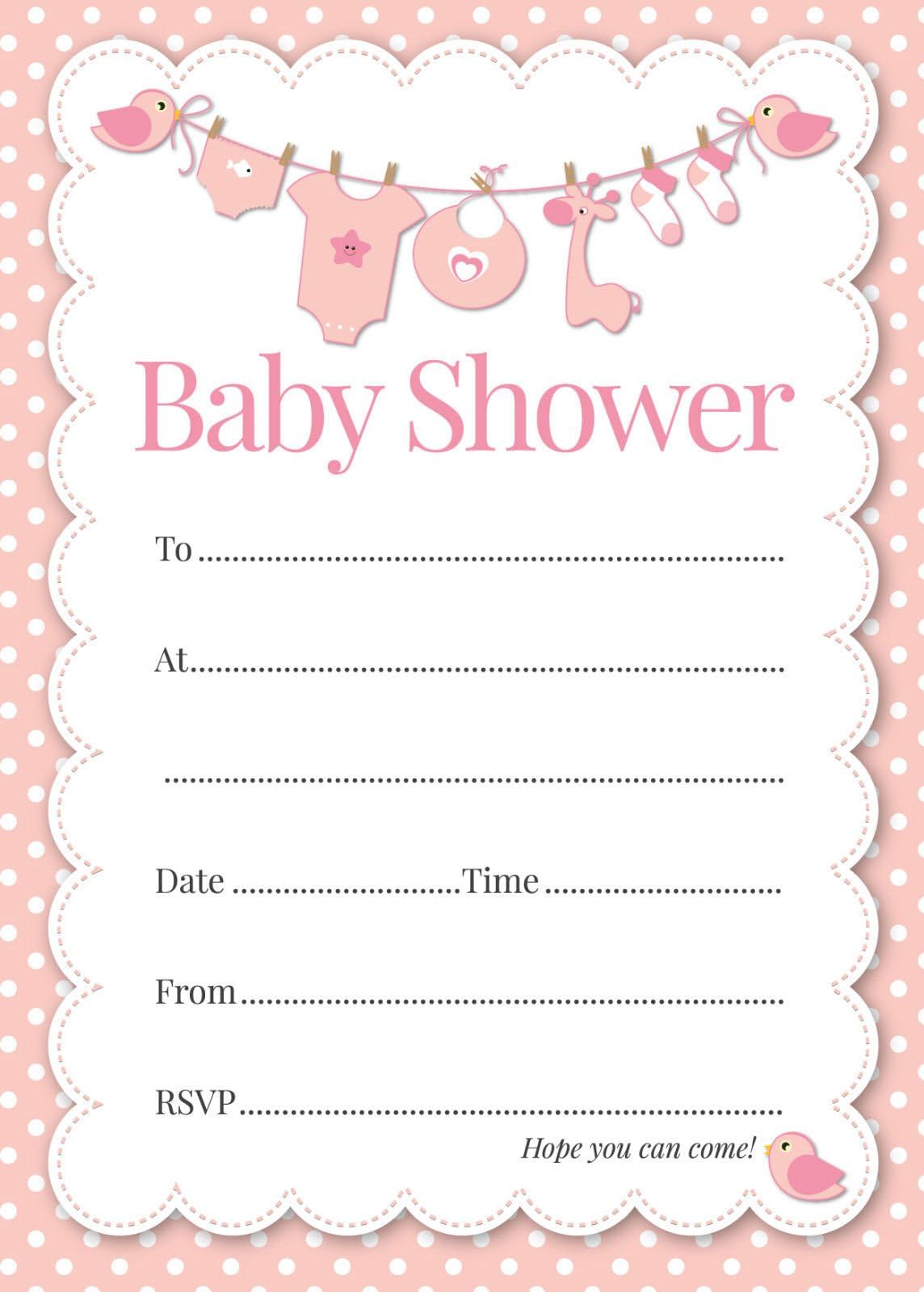 Baby Shower Invitations - Pack of 16 - Pink, Blue, Green or Yellow (Pink (with Envelopes))