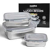 VuseOne Stainless Steel Lunch Box Set of 3 – Leak-Proof, BPA-Free, Microwave & Dishwasher Safe, Reusable Food Containers for Adults – Eco-Friendly Meal Prep Box for Work, Travel, and Everyday Use