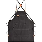 Aoomzoon Canvas Aprons for Men Chef Apron, Work Apron with Large Pockets - 16oz Heavy Duty Cross Back, BBQ, Cooking