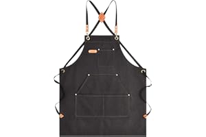 Aoomzoon Canvas Aprons for Men Chef Apron, Work Apron with Large Pockets - 16oz Heavy Duty Cross Back, BBQ, Cooking