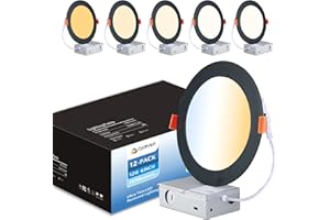 CycevSun 12 Pack Black Recessed Lights 6 Inch, Dimmable Canless Wafer Pot Exterior Outdoor Soffit Light, 5CCT Selectable, 12W, 120V, IC Wet Rated, ETL