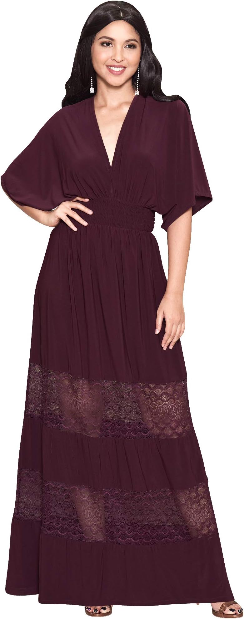 KOH KOHWomens Sexy Summer V-Neck Half Sleeve Layered Lace Maxi Dress