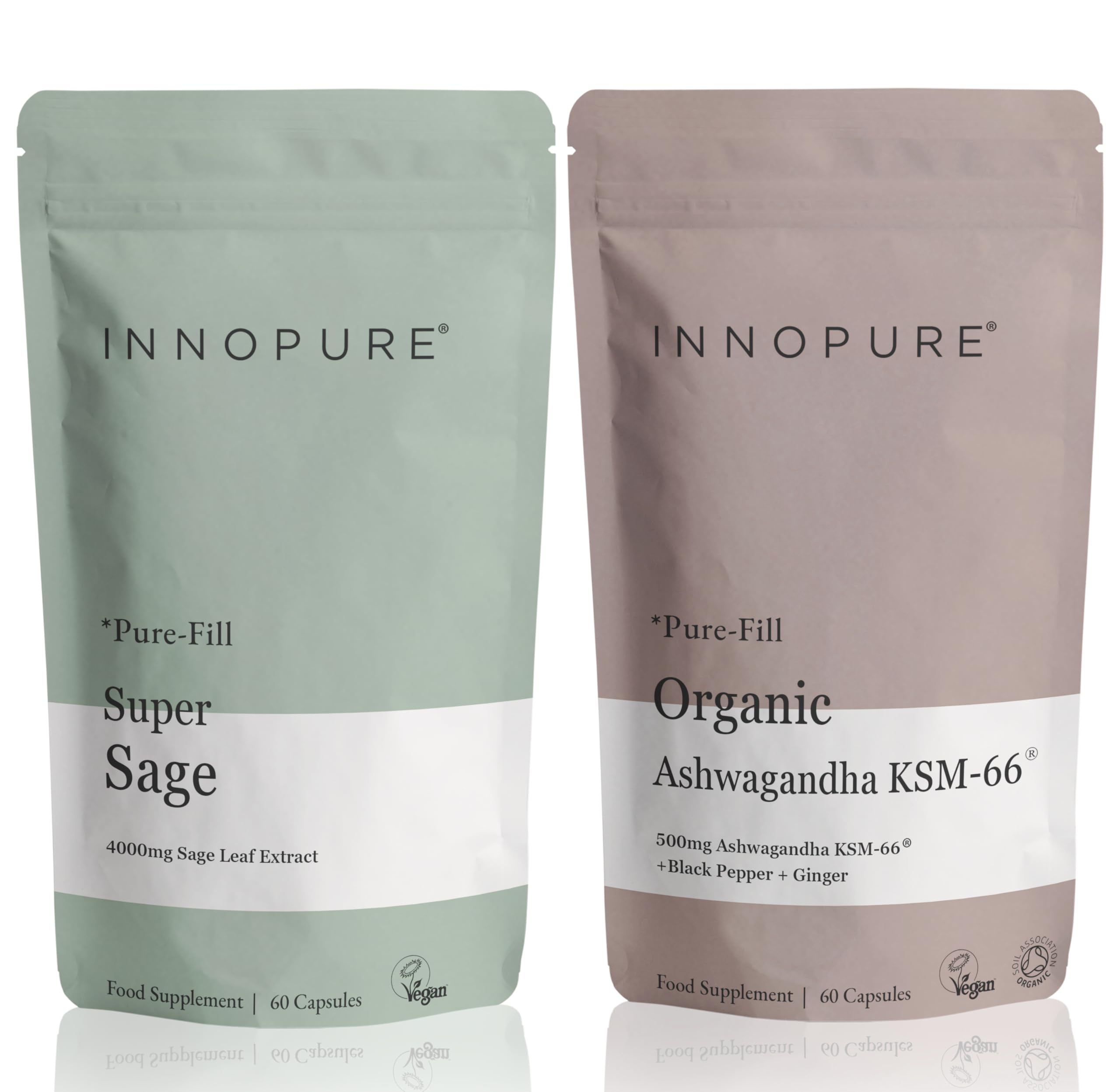INNOPURE Super Sage + Ashwagandha KSM-66 100% Pure - No Fillers or Binders) Supplements Duo Pack (2 Month Supply) UK Made