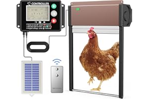 SOLARCLUCK Automatic Chicken Coop Door Solar with LCD Display - Powered Auto Chicken Door Opener with Intelligent Anti-Pinch Induction, Timer & Light Sensor Modes for Safe and Convenient Chicken Keeping, Brown