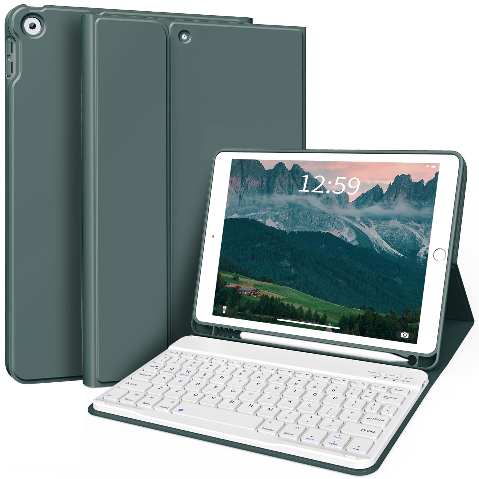 Photo 1 of kenke Case with Keyboard for iPad 9th/8th/7th Generation 10.2 inch 2021/2020/2026 Detachable Wireless Bluetooth Keyboard Cover Thin & Light with Left Side Pencil Holder Auto Wake/Sleep?Dark Green?