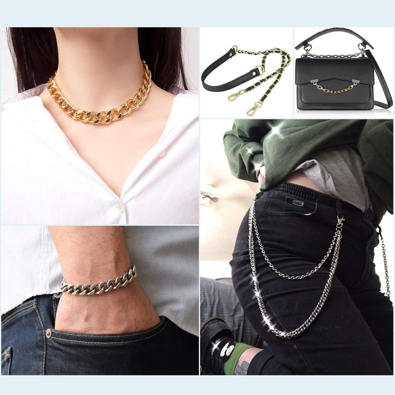 Craftdady 2Pcs Flat Chain Strap Gold Metal Purse Handbag Shoulder Body Replacement Strap 39.3