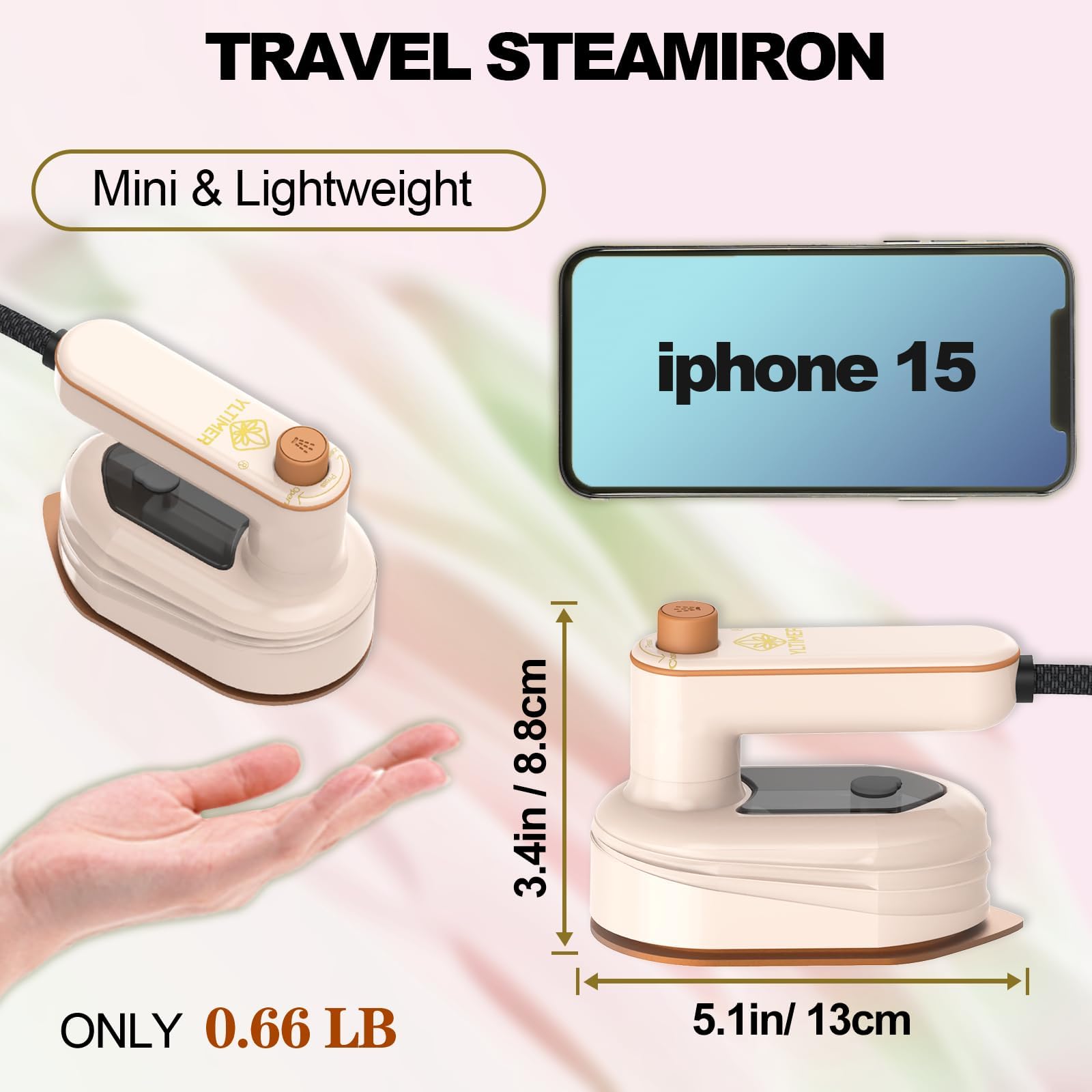 Portable Travel Mini Iron, 2 in 1 Handheld Iron with Dry and Wet Ironing for Clothes, 180° Foldable Small Size Ironing Machine for Home, Business