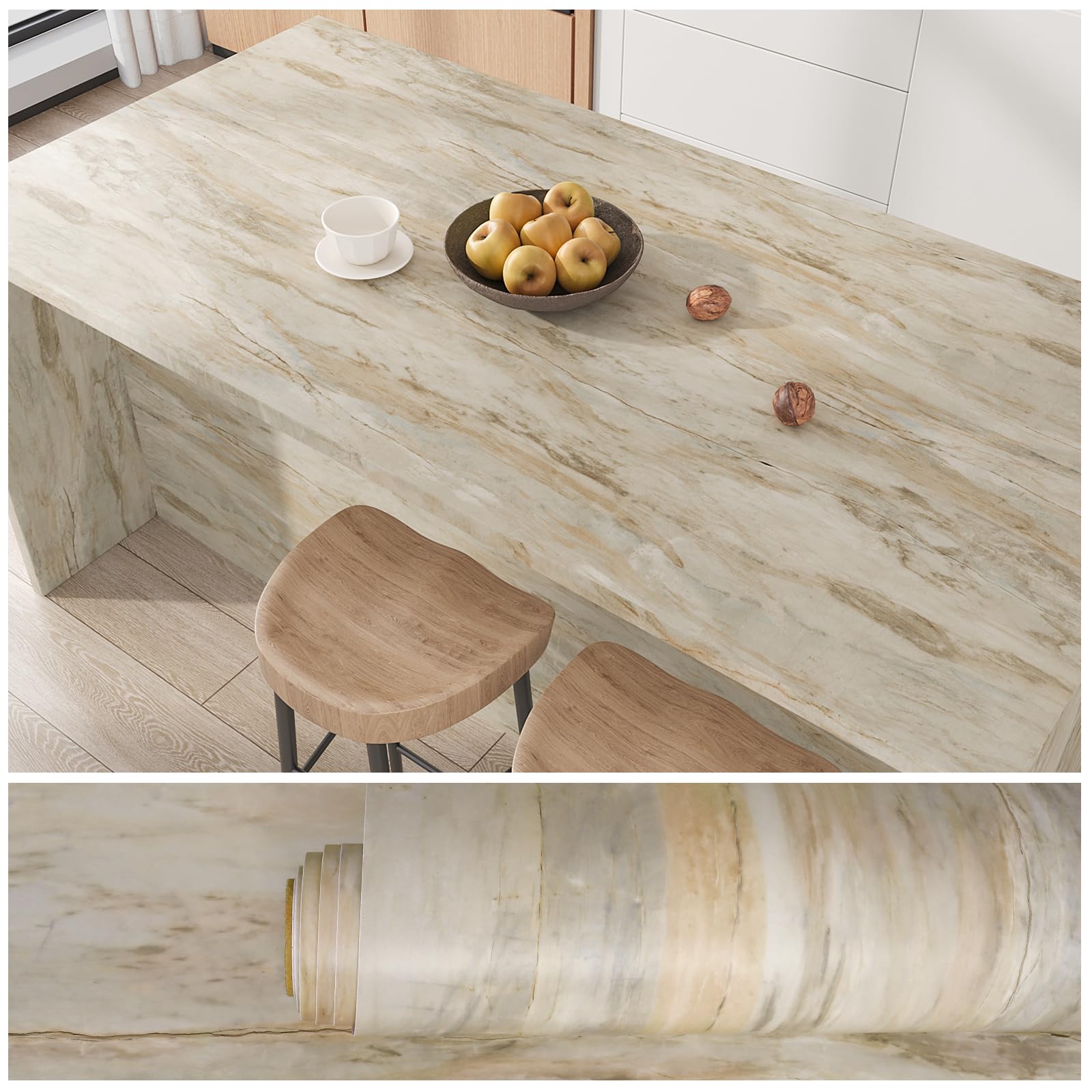 Photo 1 of VEELIKE Slate Beige Marble Countertop Contact Paper Peel and Stick Countertops Waterproof Marble Contact Paper for Countertops 15.7''x354'' Removable Adhesive Marble Wallpaper for Kitchen Bathroom