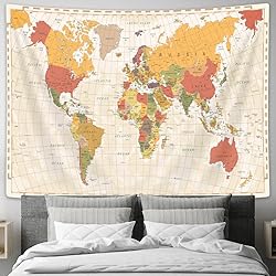 Drgilau World Map Tapestry Wall Hanging, Vintage