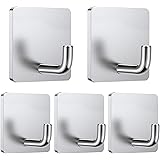 5 Pack Adhesive Hooks Heavy Duty Wall Hook Towel Hooks and Coat Hooks Stick on Cabinet Doors Stainless Steel Waterproof Self 