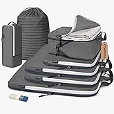 CherryNow Compression Packing Cubes, 7 Set Packing Cubes Compression, Travel Essentials, Travel Organizer for Shoes, Clothing, Grey