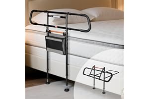 NIMOOD C5 Pro Bed Rails for Elderly Adults Safety - Foldable Bed Assist Rail with Adjustable Height, Bed Cane with Non-Slip Wider Handrail, Motion Sensor Light Fits King Queen Twin Beds, Supports 350 LBS