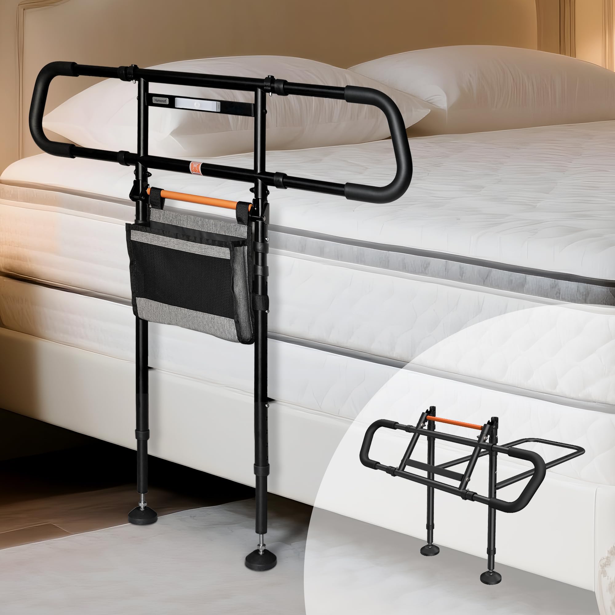 Photo 1 of C5 Pro Bed Rails for Elderly Adults Safety - Foldable Bed Assist Rail with Adjustable Height, Bed Cane with Non-Slip Wider Handrail, Motion Sensor Light Fits King Queen Twin Beds, Supports 350 LBS