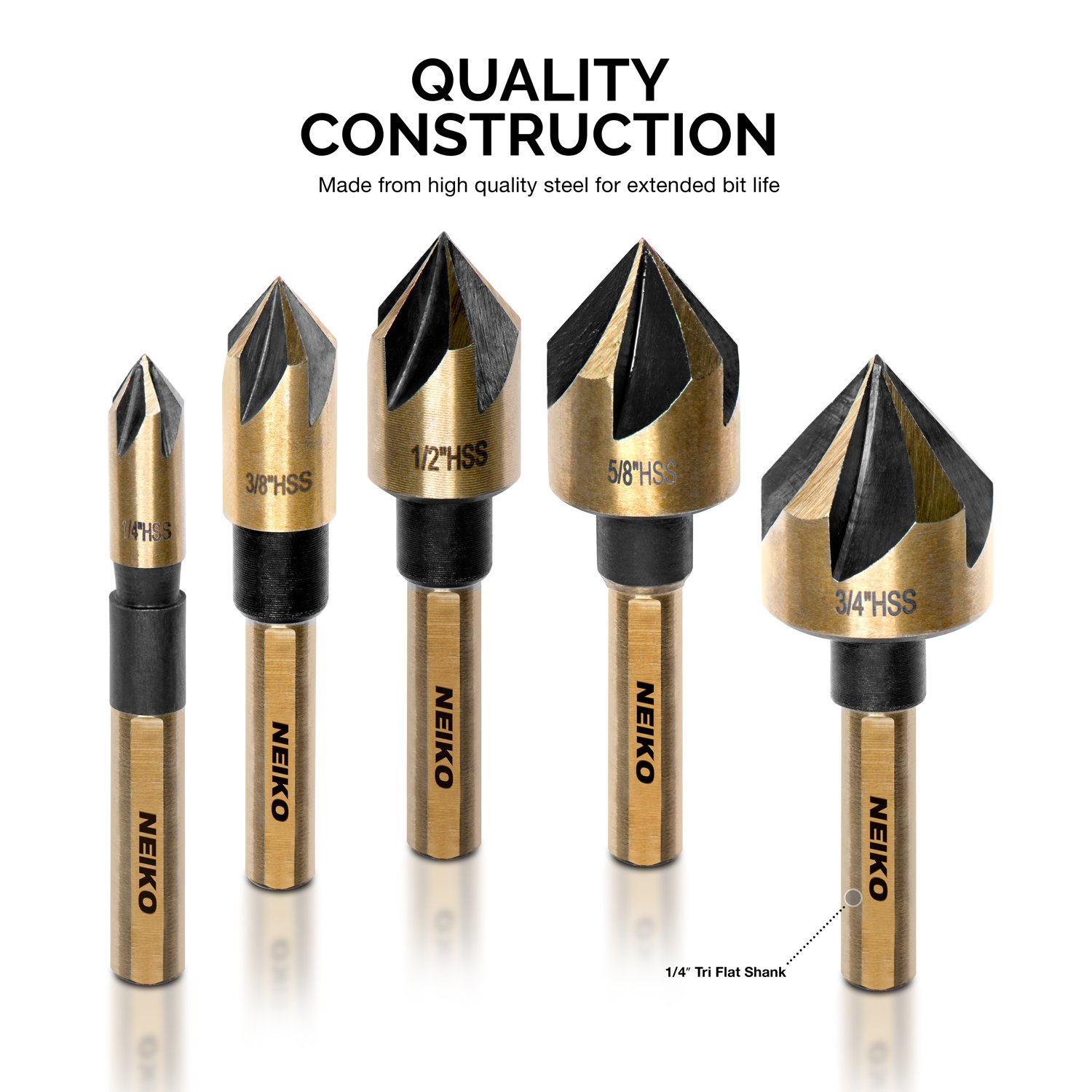 Neiko 10218A ¼” M2 Countersink Bit Set with Carrying Case, 5 Piece