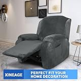 XINEAGE Velvet Recliner Slipcover 4pc with Side Pocket Grey view 2