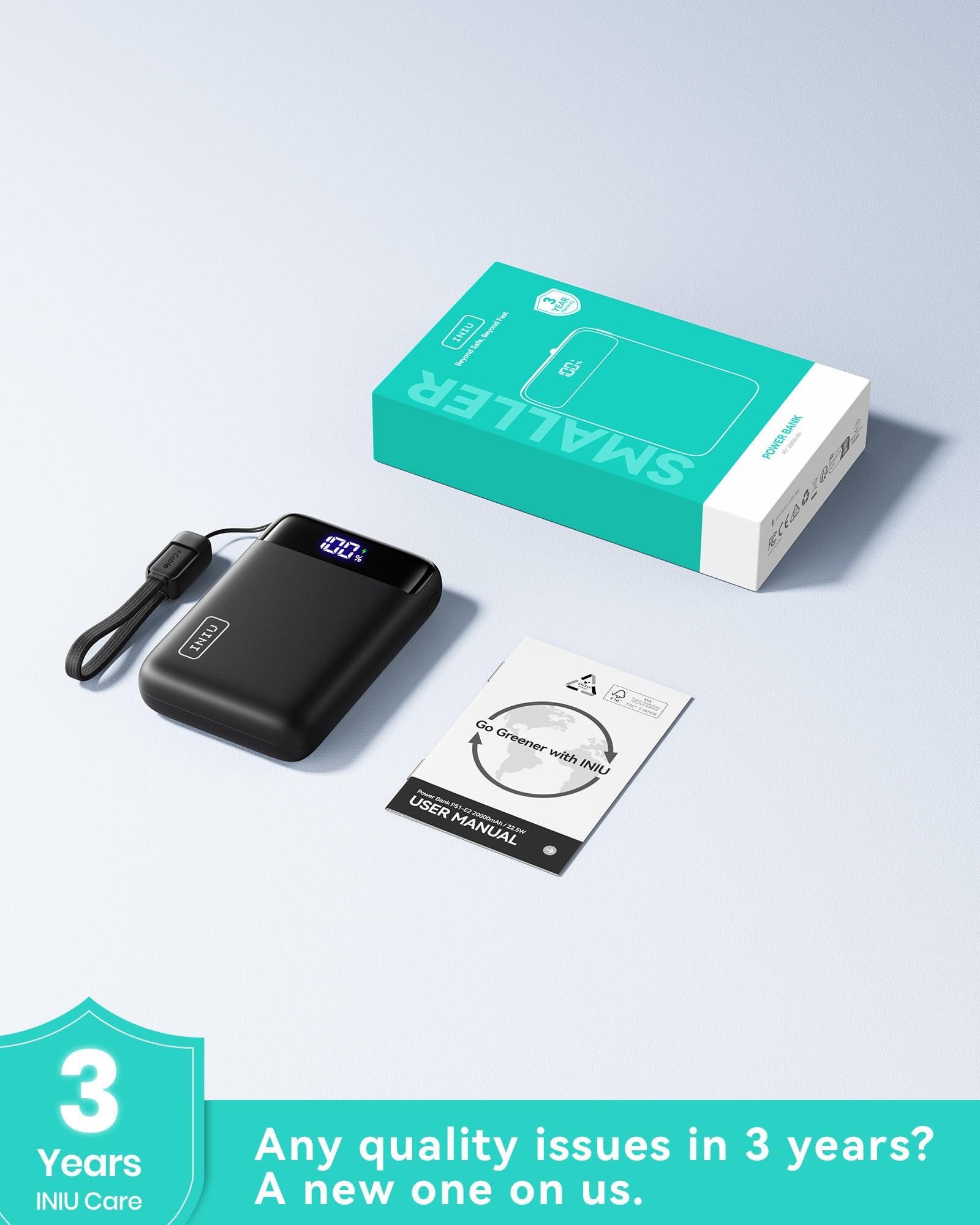 INIU Portable Charger, Smallest 22.5W 20000mAh USB C in & Out Power Bank Fast Charging, PD 3.0+QC 4.0 LED Display Phone Battery Pack Compatible with iPhone 17 16 15 14 Pro Samsung S24 Google iPad etc