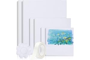 Skyouths Canvases for Painting, 40x30,30x20, 20x15, 8 Set Stretched White Canvas with Petal Paint Tray Palettes & Tape, Artist Canvases Frame Board Panels, Cotton Canvas for Oil, Acrylic, Watercolor