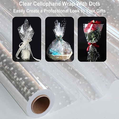 100 Ftx34 In Extra Wide Clear Cellophane Wrap Roll With Irregular White Dot, Transparent Thicker Cellophane Roll, Gift Baskets Wrap Cellophane Film For Treats, Gifts, Holiday, Christmas Wrapping In Dubai - UAE - View #10
