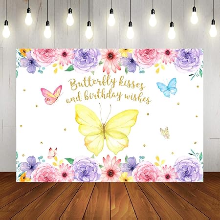Amazon バタフライテーマ 1歳の誕生日 文法背景 赤ちゃん 女の子 水彩 ピンクと紫 花柄 誕生日背景 7x5フィート 初めての誕生日パーティーデコレーション バナー 写真ブース小道具 バックペーパー 背景布 通販