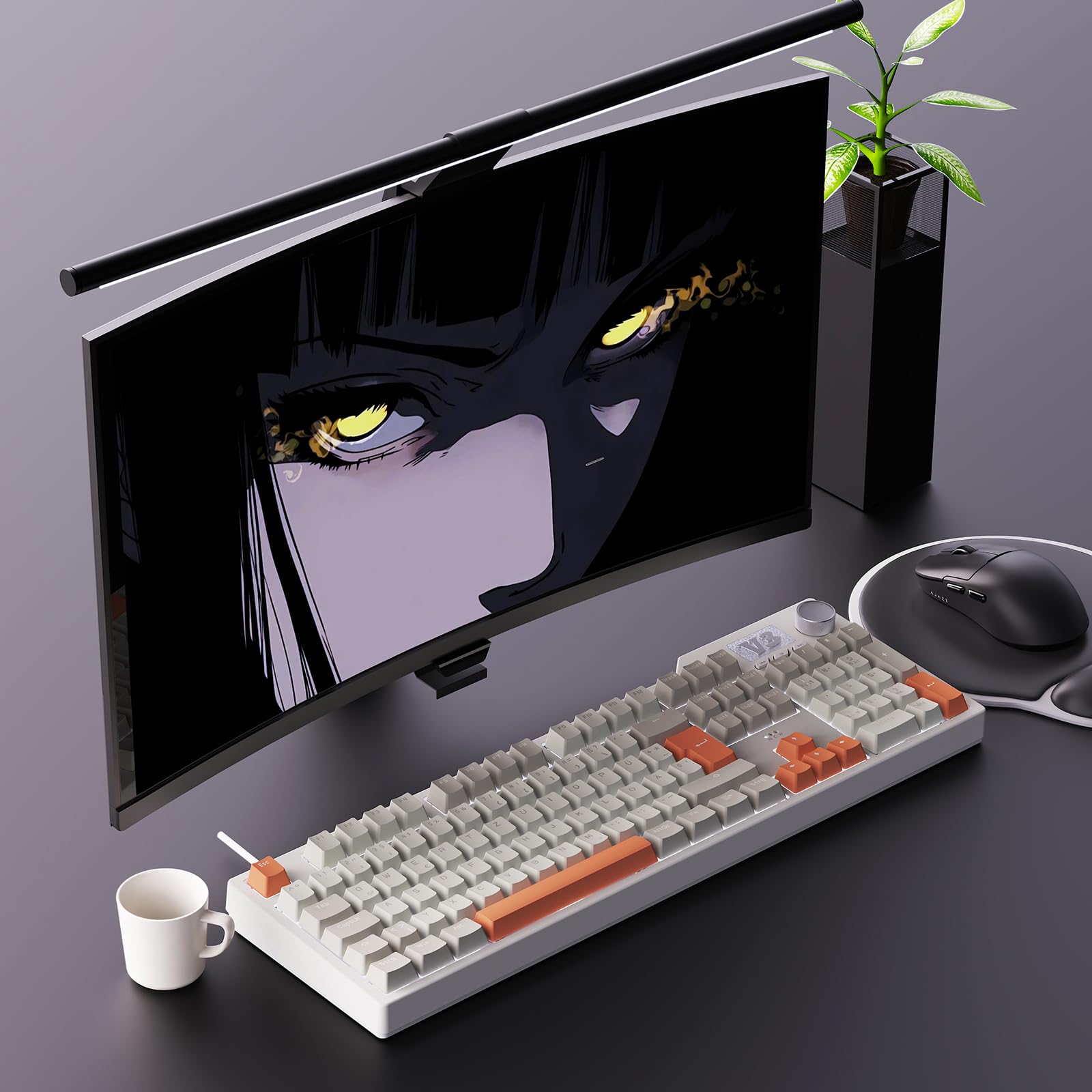 nacodex AJAZZ AK35I V3 Kabelgebundene Mechanische Tastatur, 104 Tasten Gaming Tastatur, Ausgestattet Mit Multimedia-Tasten Und Drehknopf, Mit Deutschem QWERTZ-Tastaturlayout, Grau Beige Orange 7