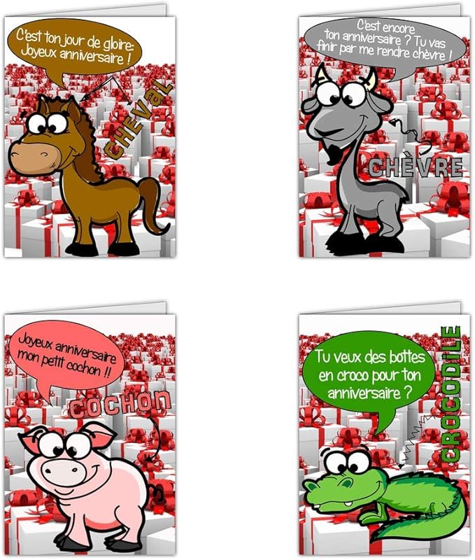 Carte Anniversaire Animaux Lot De 16 Cartes Differentes Format Carte Pliee 3 Formats Dispos Drole De Carte Anniversaire Animaux Amazon Co Uk Stationery Office Supplies