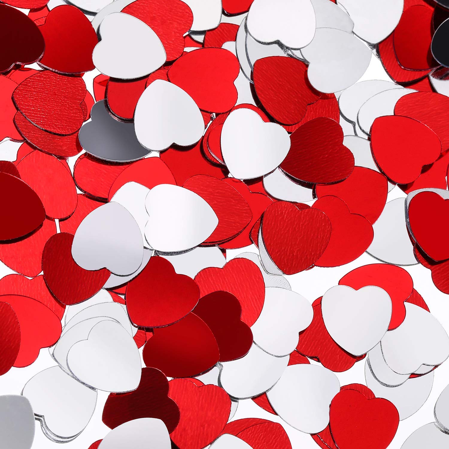 Leinuosen 1000 Pieces Mini Heart Confetti, 0.4 Inch Metallic Foil Red & Silver Heart Shaped Table Confetti for Valentine's Day, Wedding Party Decoration
