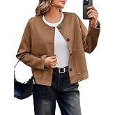 Cicy Bell Womens Faux Suede Leather Jackets Trendy Casual Cropped Outerwear Button Down Collarless Short Bomber Shackets