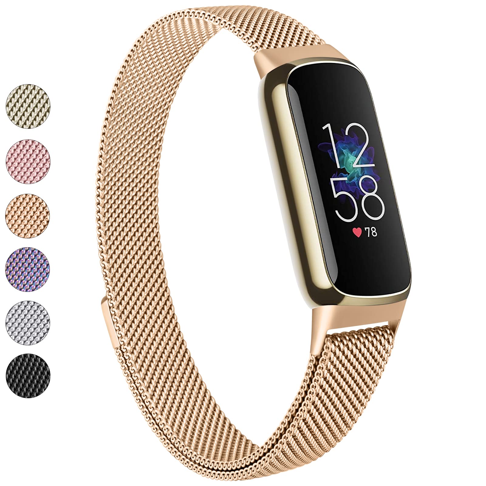 Photo 1 of Vanjua Metal Band Compatible with Fitbit Luxe Bands, Stainless Steel Mesh Loop Adjustable Wristband Replacement Strap for Fitbit Luxe Fitness Tracker - Women & Men (Rose Gold)