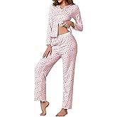 Women's Pajama 2 Piece Sets V-neck Lounge sets Cute Floral Print Loungewear Soft Long sleeve Pjs Button-Down Sleepwear S-XL