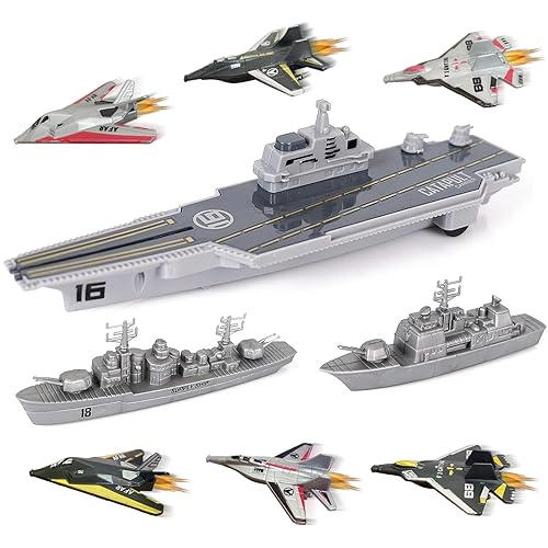 WASK Army Toys for Boys Launching Military Aircraft Carrier Toys Set  Military Naval Ship with Battleship, Supply Ship, Fighter Jets, Aircraft