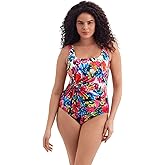 Longitude by Mimi Flamingo Women's Swimwear Blooming Bouquet Twist Drape Tank One Piece Swimsuit, Multi, 16