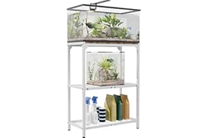 AnBaiMei 20 Gallon Aquarium Stand, Fish Tank Stand with Adjustable 3-Tier Storage Shelf, Heavy Duty Reptile Breeder Turtle Tank Terrarium Rack Table for Home Office, 24" L x 12" W x 32.2" H, White
